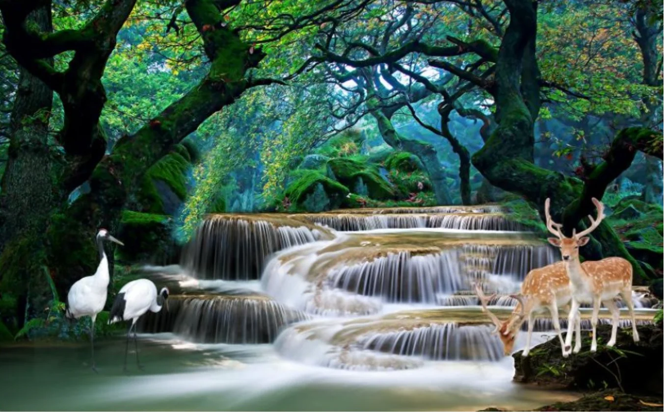 Custom wallpaper HD Dreamy Forest Waterfall Deer Bird TV children's room background walls mural living room bedroom 3d wallpaper