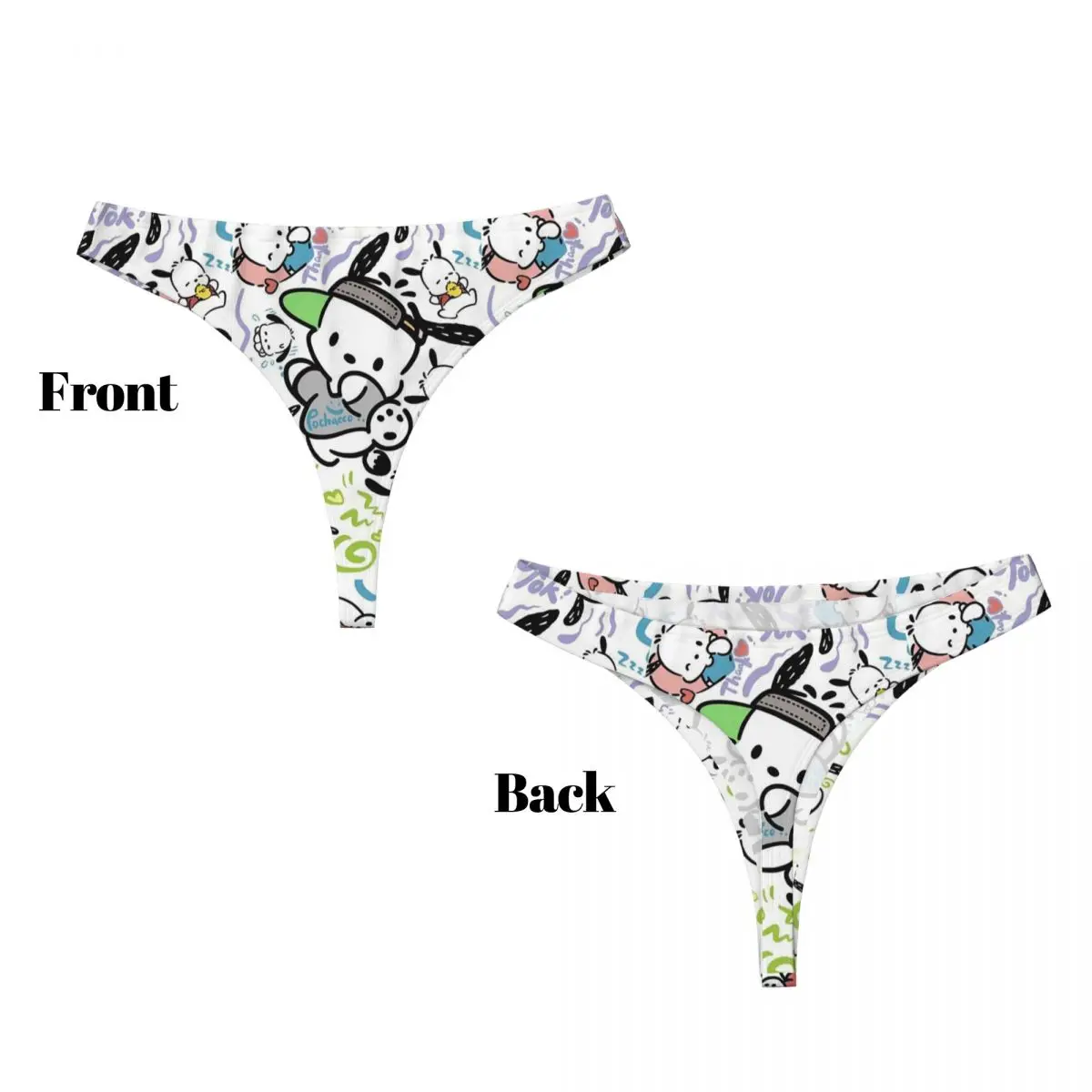 Pochacco das mulheres dos desenhos animados do cão G-String calcinha, feminino tangas macias, roupa interior personalizada