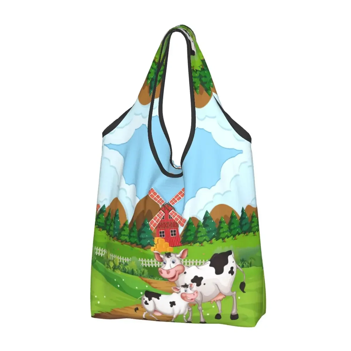 

Funny Cow Print Shopping Tote Bag Portable Anima Skin Texture Groceries Shoulder Shopper Bag