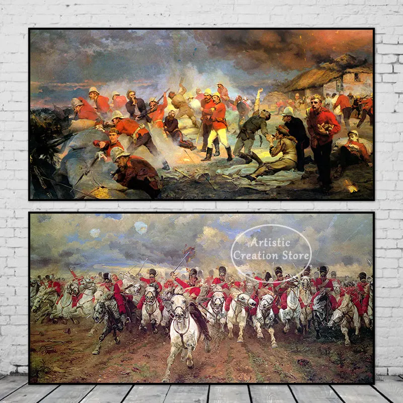 Póster de la defensa de la deriva de Rorke de Elizabeth Thompson, lienzo impreso, guerra histórica, pinturas famosas, cuadros de pared, decoración del hogar