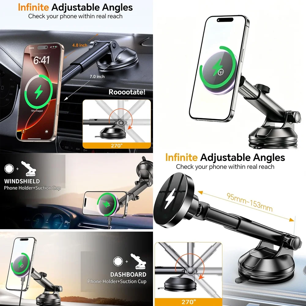Trending Chargers Adapters 2026 Magnetic Wireless Car Charger Windshield Car Mount Phone Holder Consumer Electronics Accessories