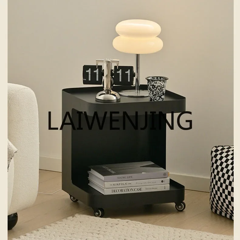 RWJ Portable Mini Small Coffee Table Iron Bedside Table Trolley Corner Table