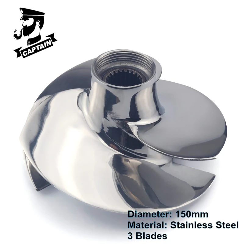 Captain Jet Ski Accessories SG-10/16 150mm fit Seadoo BRP GTI 90 GTS 90 Polished 3 Blades PWC Watercraft Jetski Impeller