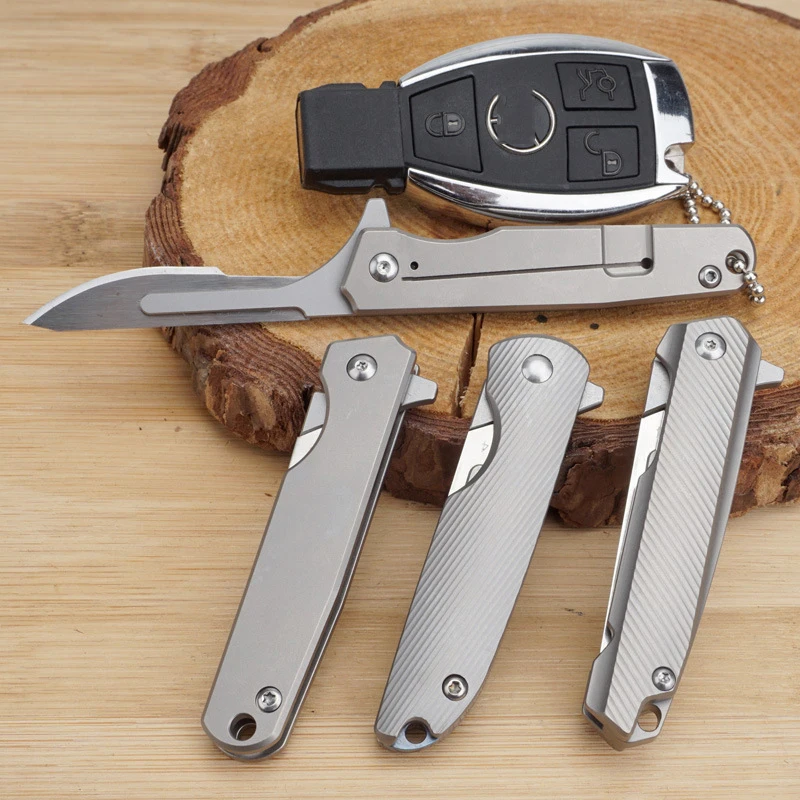 Imagem -02 - Titanium Alloy Mini Folding Knife Bisturi Edc Lâmina Substituível Escultura Gravada Ferramentas Utilitárias Atualização 10 Pcs No.24