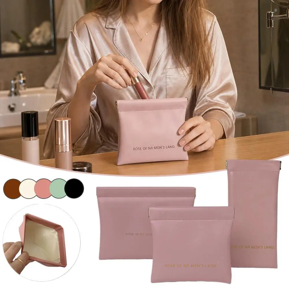 PU Leather Squeeze Top Cosmetic Bag Portable Lipstick Pouch Travel Storage Bag Electroplated Spring Clip Eyeglass Case