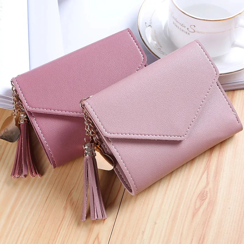 Fashion Short Women Wallets PU Leather Women Luxury Tassels Wallet Hasp Small Wallet Trend Coin Purse Ladies Card Holder Pouch