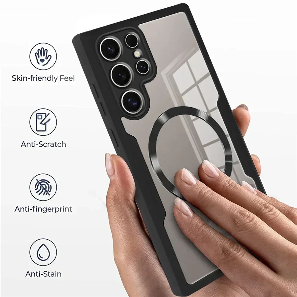 360 °   حافظة Magsafe كاملة مضادة للصدمات لهاتف سامسونج جالاكسي S25 S23 S22 S24 Ultra Plus غطاء شفاف للشحن اللاسلكي المغناطيسي