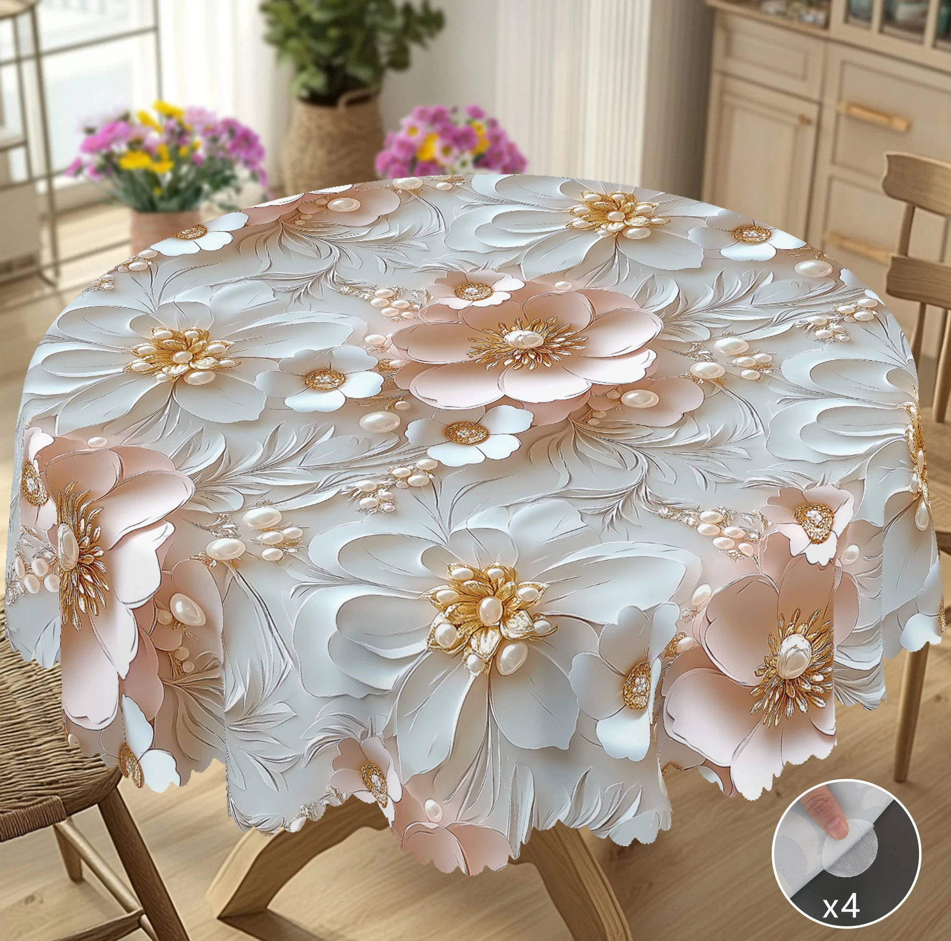 1 pièce de nappe ronde imprimée à motif de rose 3D rose, nappe rectangulaire élégante à imprimé floral, couverture de table de cuisine à domicile, utilisation intérieure et extérieure, décoration de
