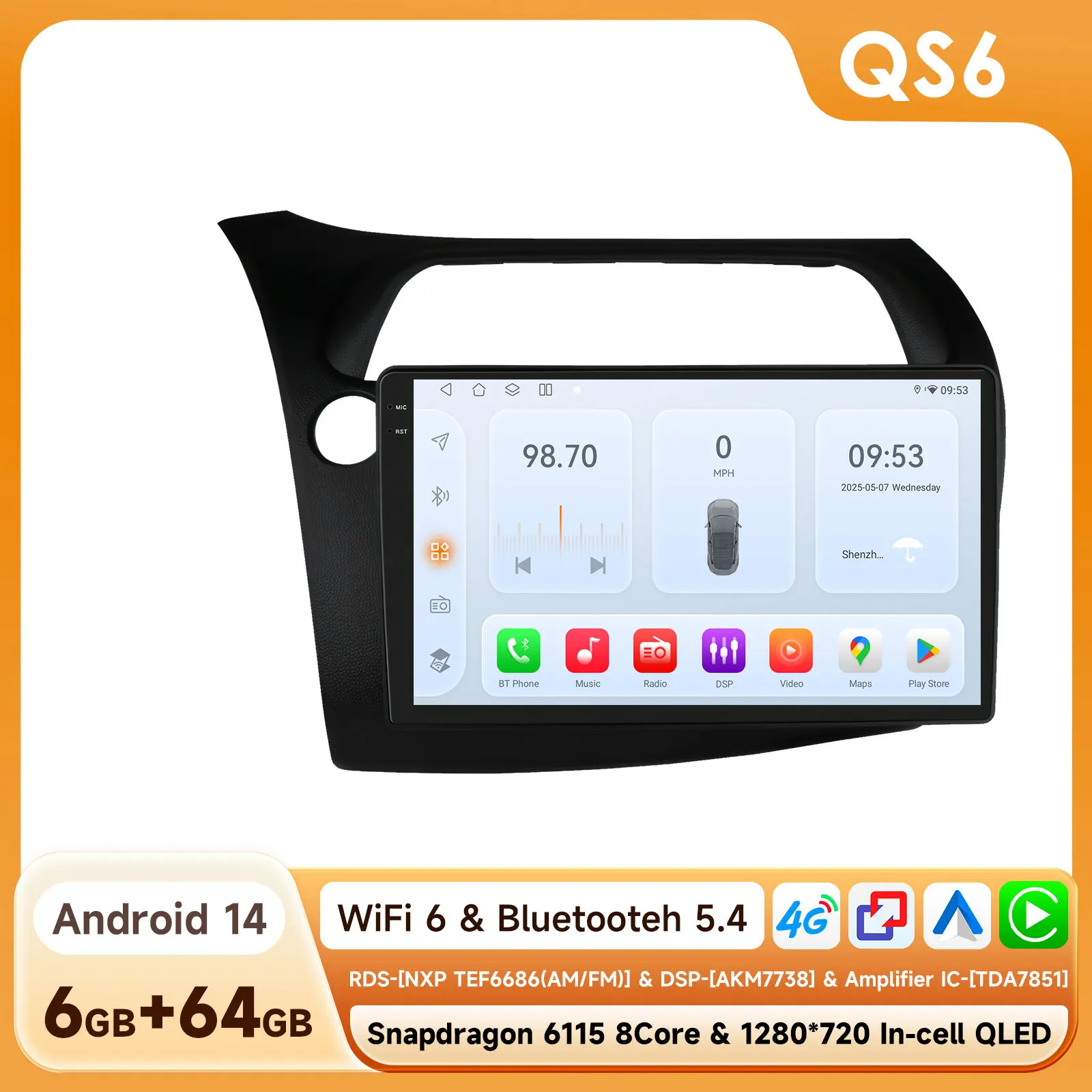 360 Camera Android14 Autoradio Voor Honda Civic Hatchback 2005 - 2011 Auto Multimedia GPS 4G Carplay Intelligente scherm autoradio