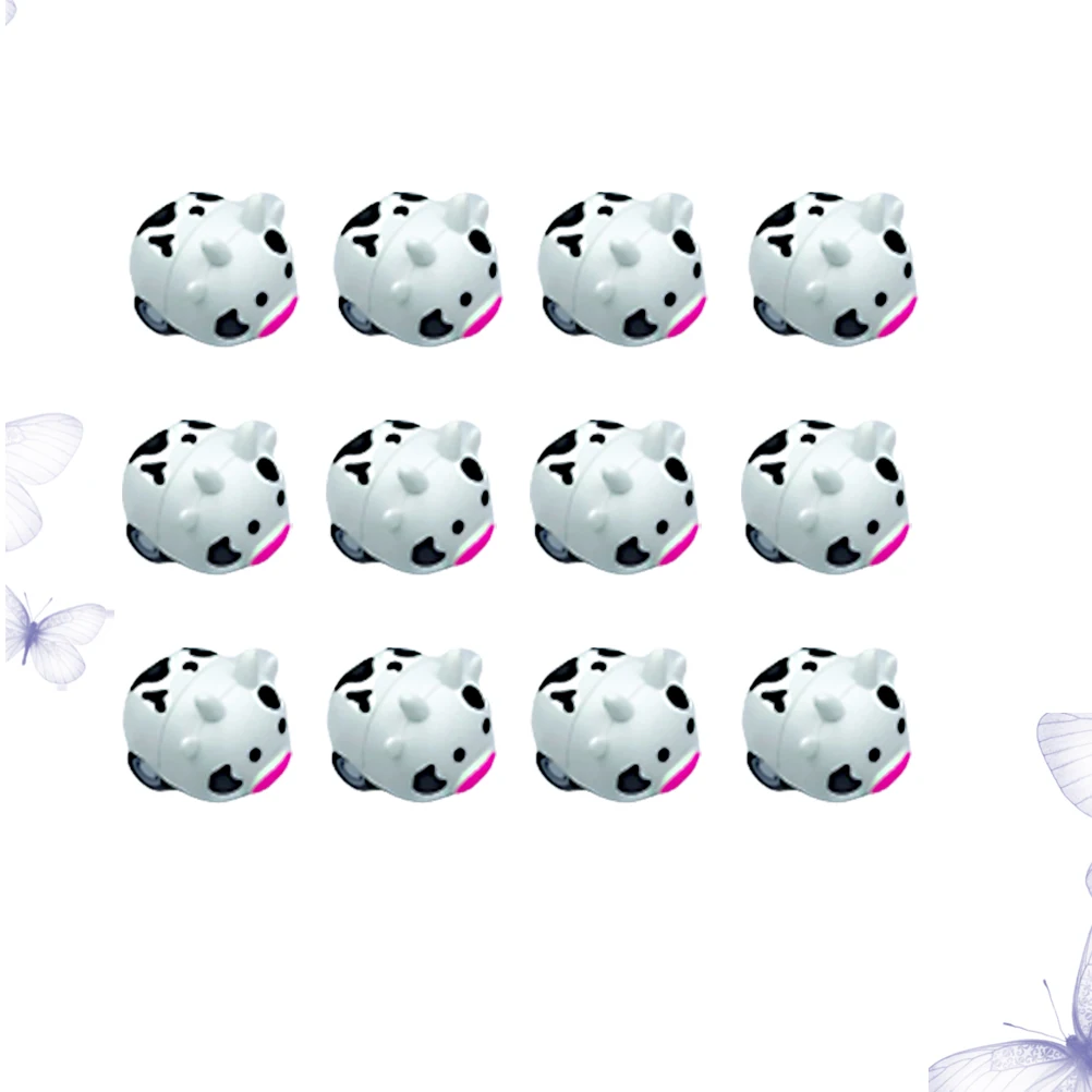 12pcs 만화 암소 모양의 관성 풀백 자동차 어린이를위한 플라스틱 미니 차량 동물 밝은 색상 손 눈