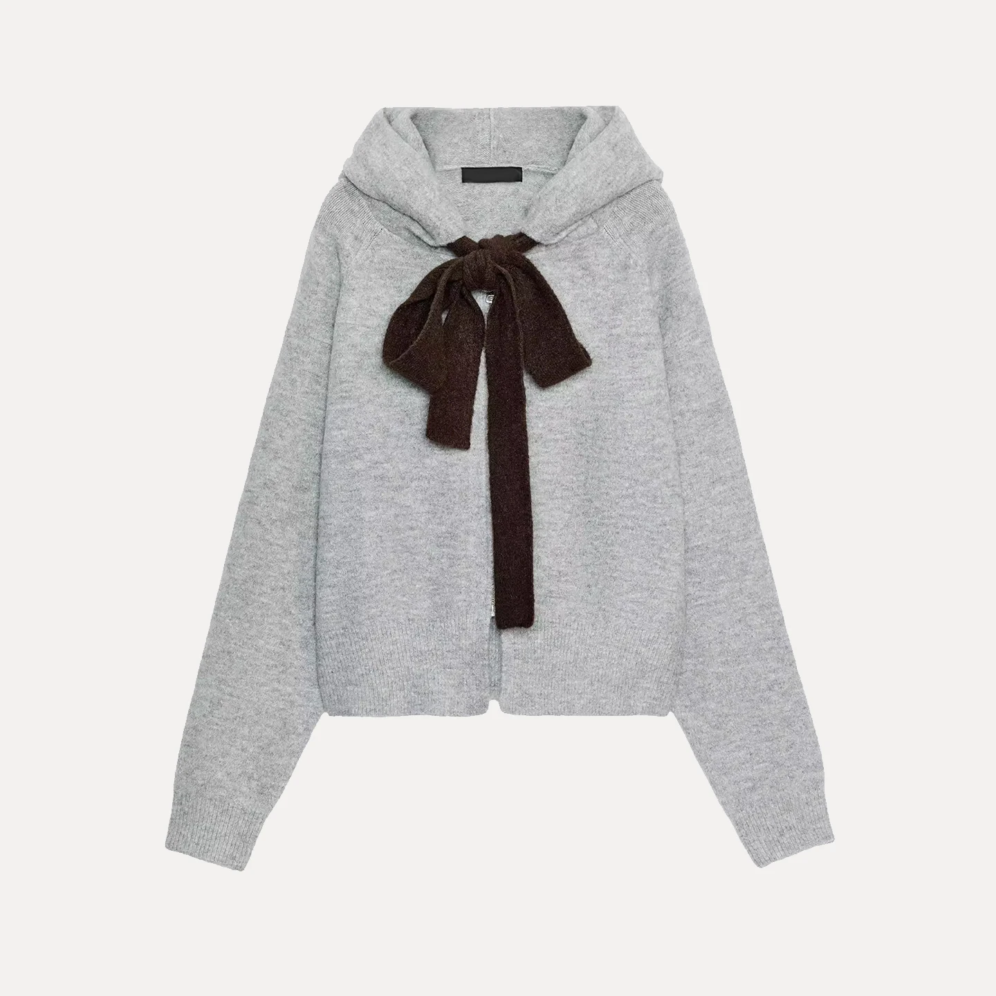 

Autumn 2025 Women's Knitted Long Sve Hooded Coat Knot Personali Sweet Sle Loose Fit Regular Length Cardigan