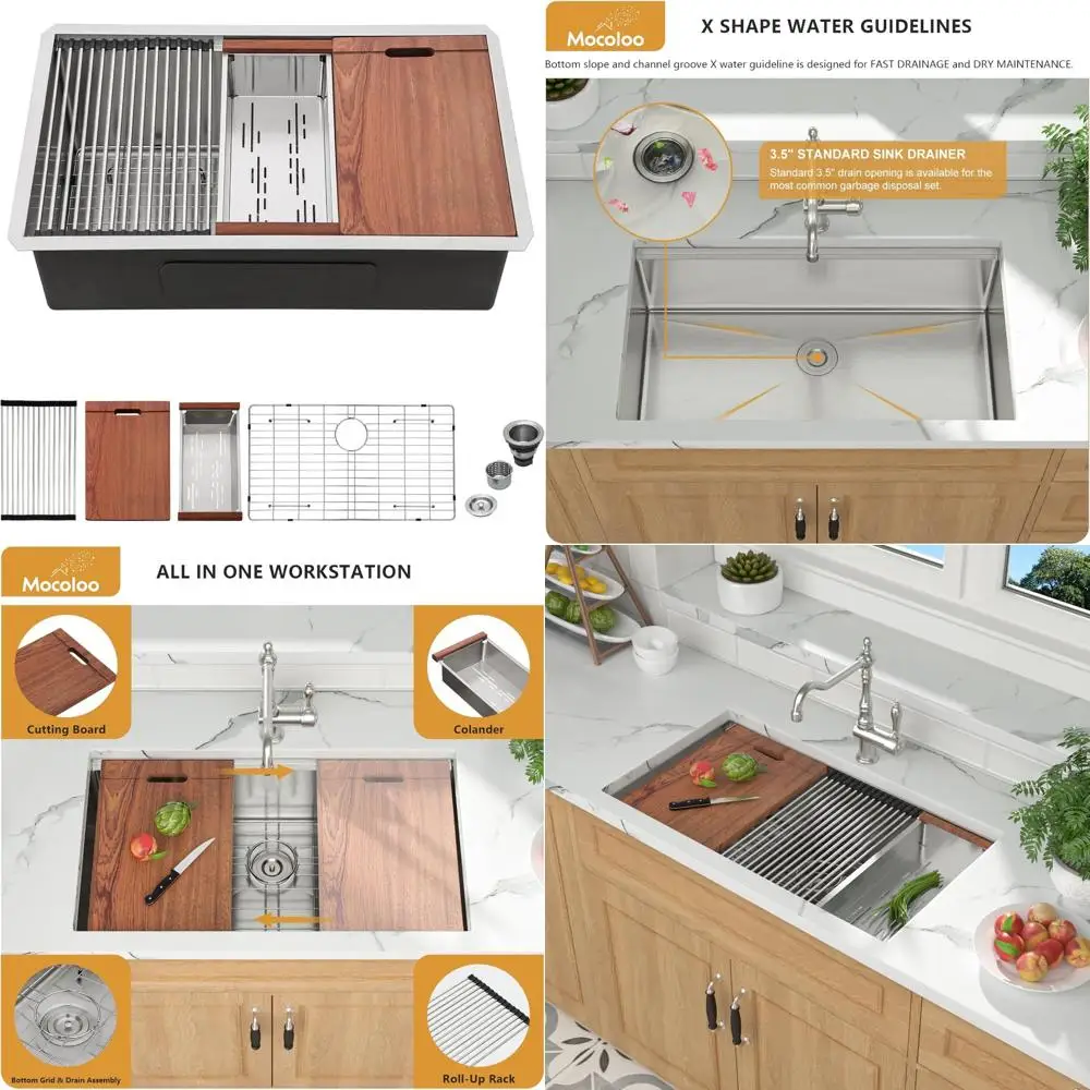 

Mocoloo 30 x 19 Stainless Steel Undermount Single Bowl Kitchen Sink, 16 Gauge Handcrafted Basin