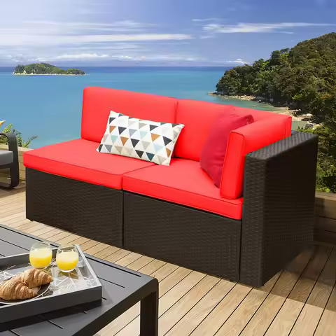 2 Pieces Patio Furniture Sofa Sets Outdoor AllWeather Sectional Corner Sofa and Armless Sofa for Garden Deck Balcony Living Roo