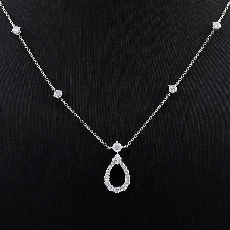 

Прованс, однотонное ожерелье из белого золота 14 карат с каплями воды, оправа с муассанитами Def для женщин, модные украшения, подарок на годовщину