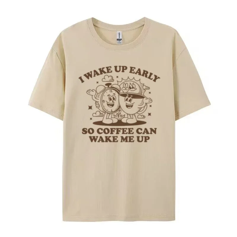 الرجعية الكرتون القهوة بلايز مضحك لطيف القهوة عاشق تي شيرت الكافيين مدمن المرأة تيز عشاق الطعام الإفطار قميص للجنسين الملابس