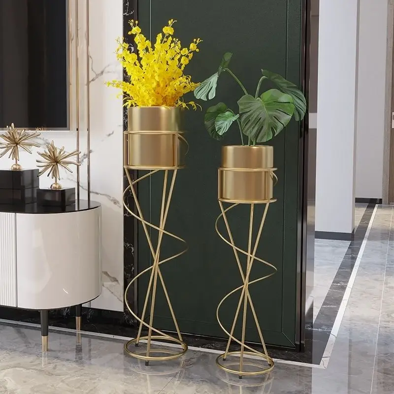 Light Luxury Golden Iron Flower Rack Shelf Indoor Living Room Balcony Vertical Plant Pot Rack Furniture TV Cabinet Flower Stand