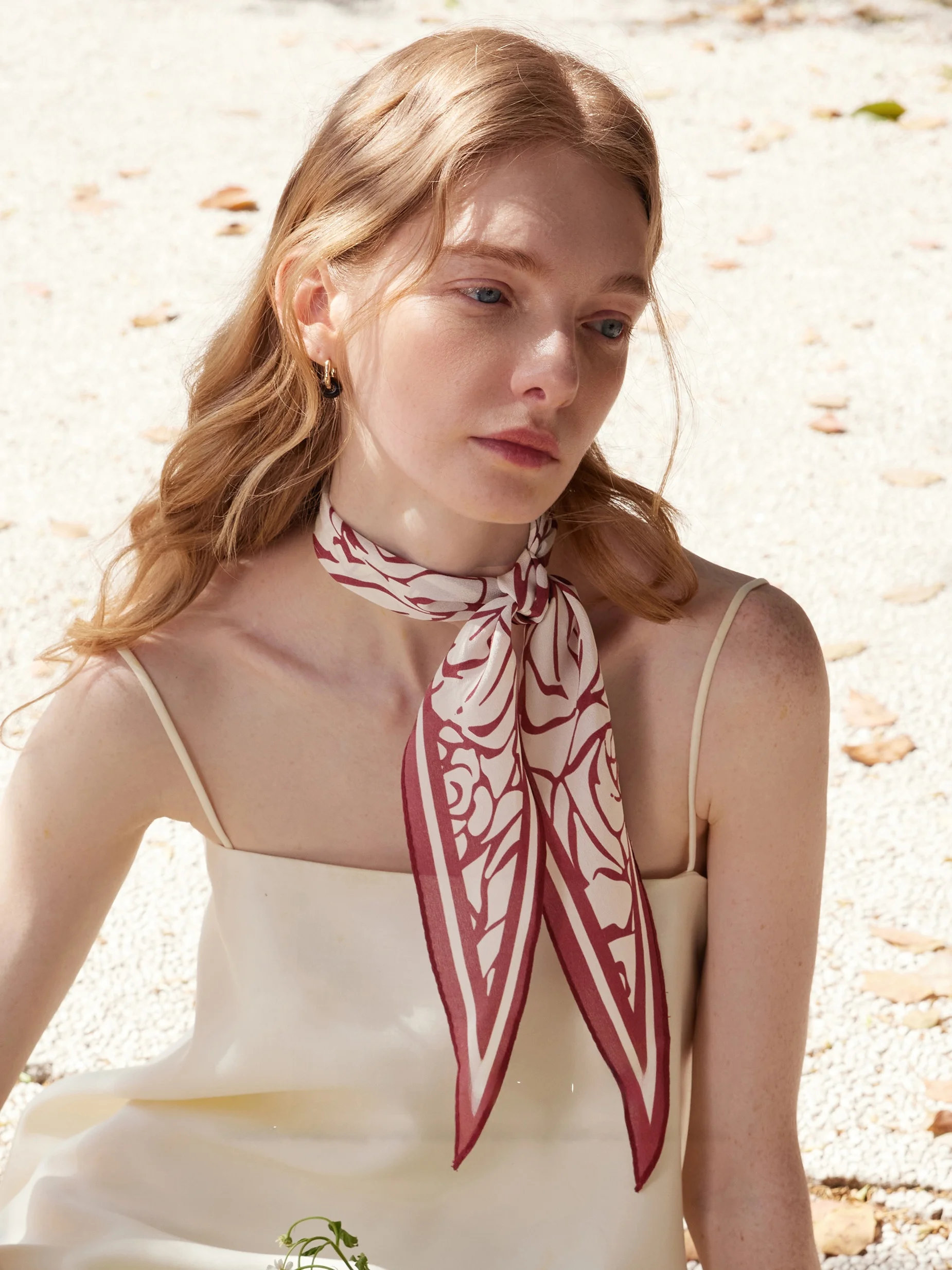 richeng-ローズブランチ-00-シルクプリントスカーフ-レディース-春夏-ネティ-レトロ装飾-レッドダイヤモンドスカーフ