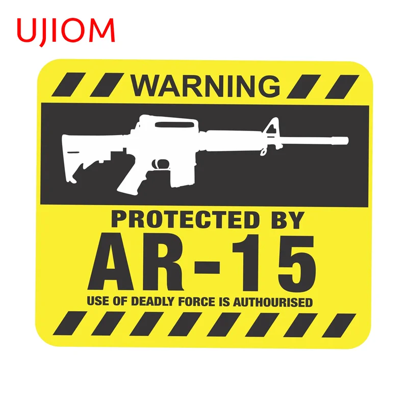 UJIOM Protected By Ar-15 Warning Funny Wall Sticker Eye Catching Living Room Game Room Decal Playful Wardrobe Decor Accessories