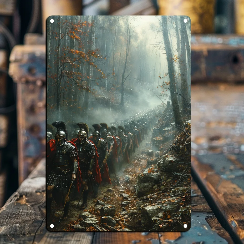 Vintage Roman Legion & Mysterious Forest Metal Tin Sign - Durable Iron Wall Art for Home, Bar, Kitchen, Garage Decor, Perfect fo