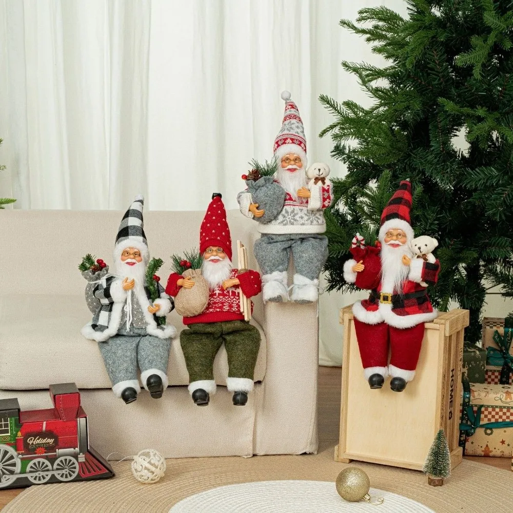 12 Inch Sitting Santa Claus Statue Home Ornaments Window Display Santa Claus Doll Figurine Christmas Decorations