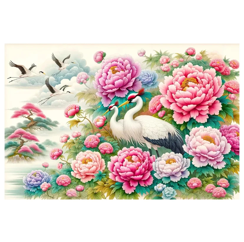 9ct 60x90cm Flowers Crane Embroidery DIY Chinese Style Printed Kits Cross Stitch Needlework Set Home Decor Crafts