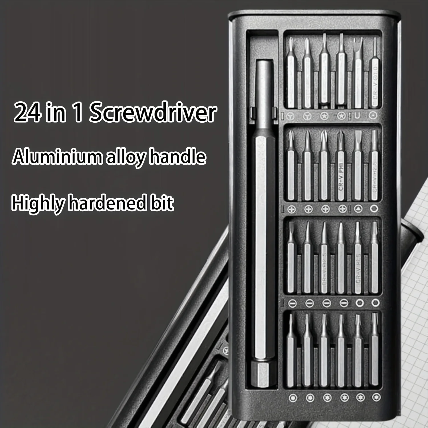 24-in-1 Precision Screwdriver Set with Aluminium Alloy Handle, Highly Hardened Metal Bits, Swivelling Design, Disassembly Kit
