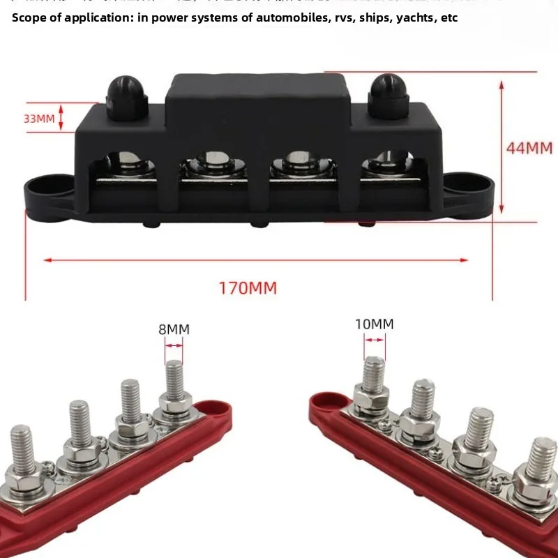 M8 M10 48V 250A Bus Bar Stud 4 Positions Terminal Positive Negative  Battery Power Distribution Block Cover Boat RV Truck Camper
