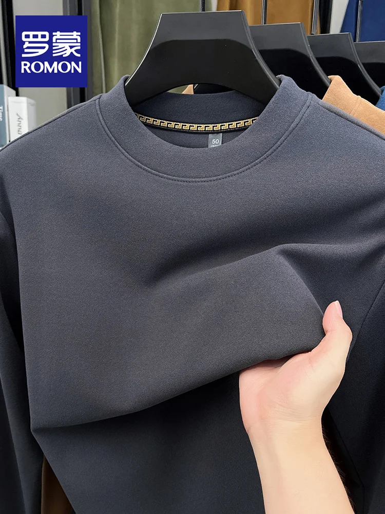 

Мужская футболка с длинным рукавом и высоким воротником, повседневная, универсальная, базовый слой, осень 2025, новая модель, однотонная, из футера