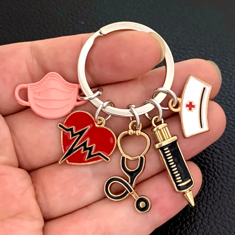 NEW/Creative Doctor Medical Tool Pendant Keychain Stethoscope Syringe Face Mask Key Ring Nurse Medical Gift Keychain Souvenir