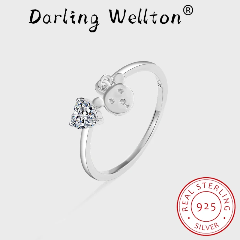 

NEW Simple Heart Shape Animal Bear Couple Ring For Women Love Full Diamond Original Sterling Silver Engagement Bridal Jewelry