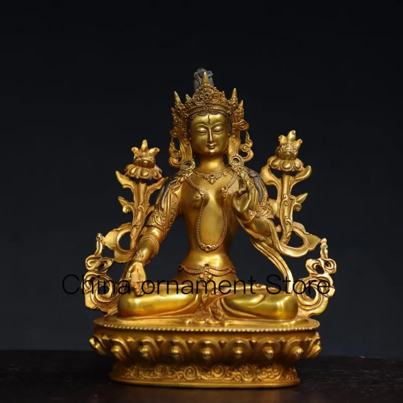 

20cm Nepalese Tibetan Brass Gilded Guanyin Bodhisattva White Tara Sitting Ornament