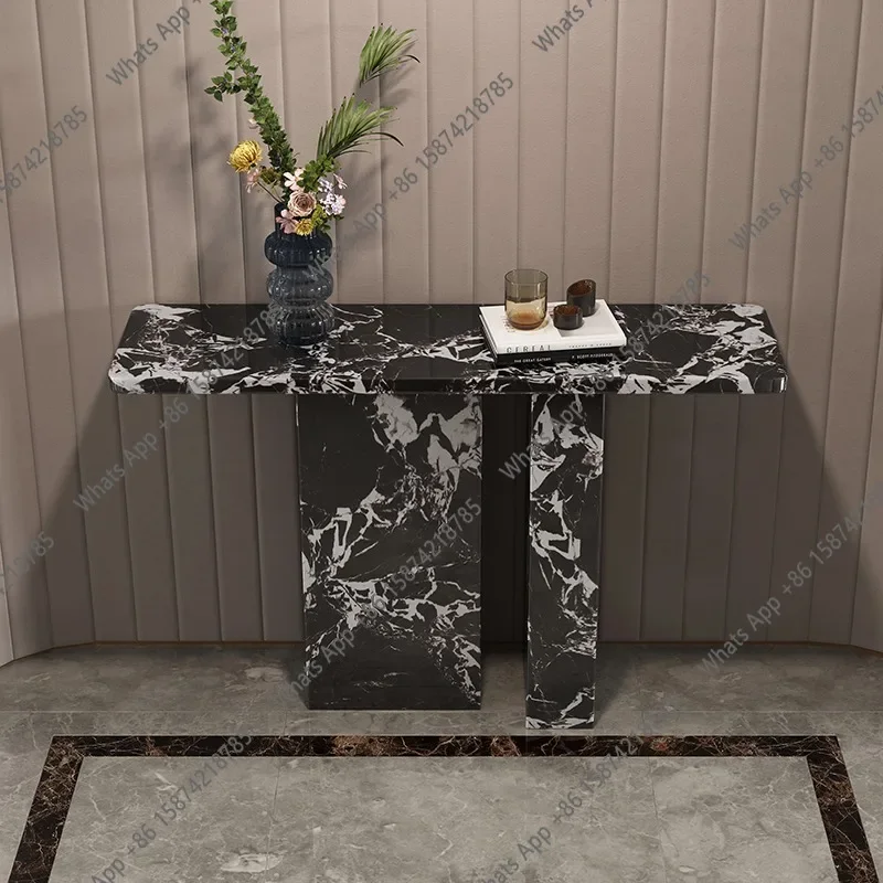 Mesa Consola de Lujo X5 de Mármol Carrara - Mesa de Entrada Francesa para Exhibir Jarrones y Obras de Arte, Mesa de Sofá de Pared de Mármol Blanco Personalizada