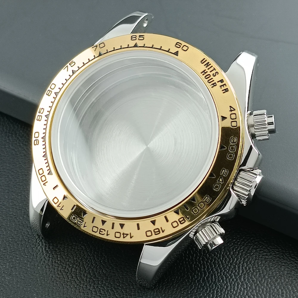 Silver/Black 39.3mm Waterproof Stainless Steel VK63 Quartz Sapphire Case Suitable for VK63 Movement 20mm Strap Watch Box