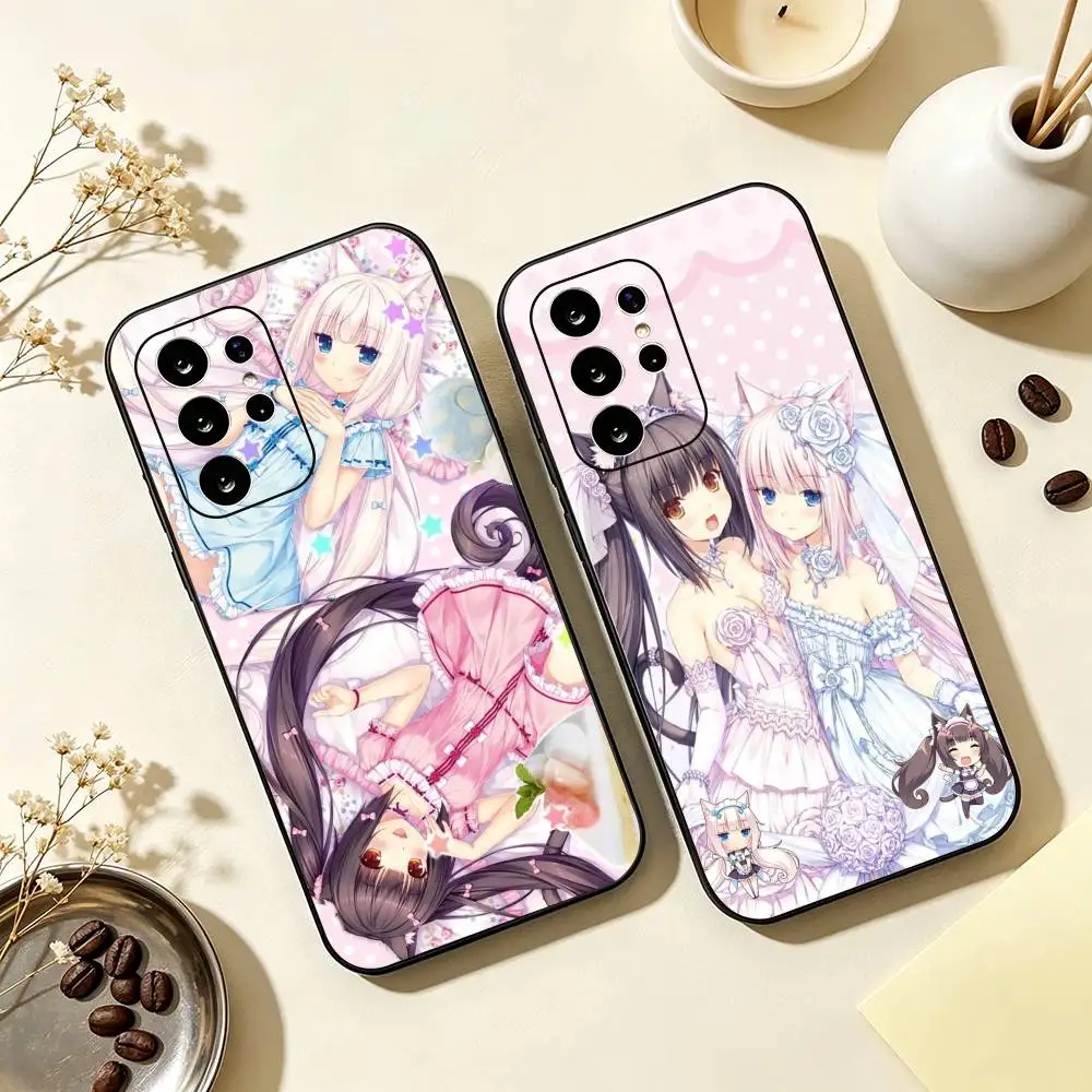 Maiden Nekopara Galgame Lovely Phone Case For Samsung S25 S26 S24 S23 S 25 Ultra Plus FE Soft Black Cover