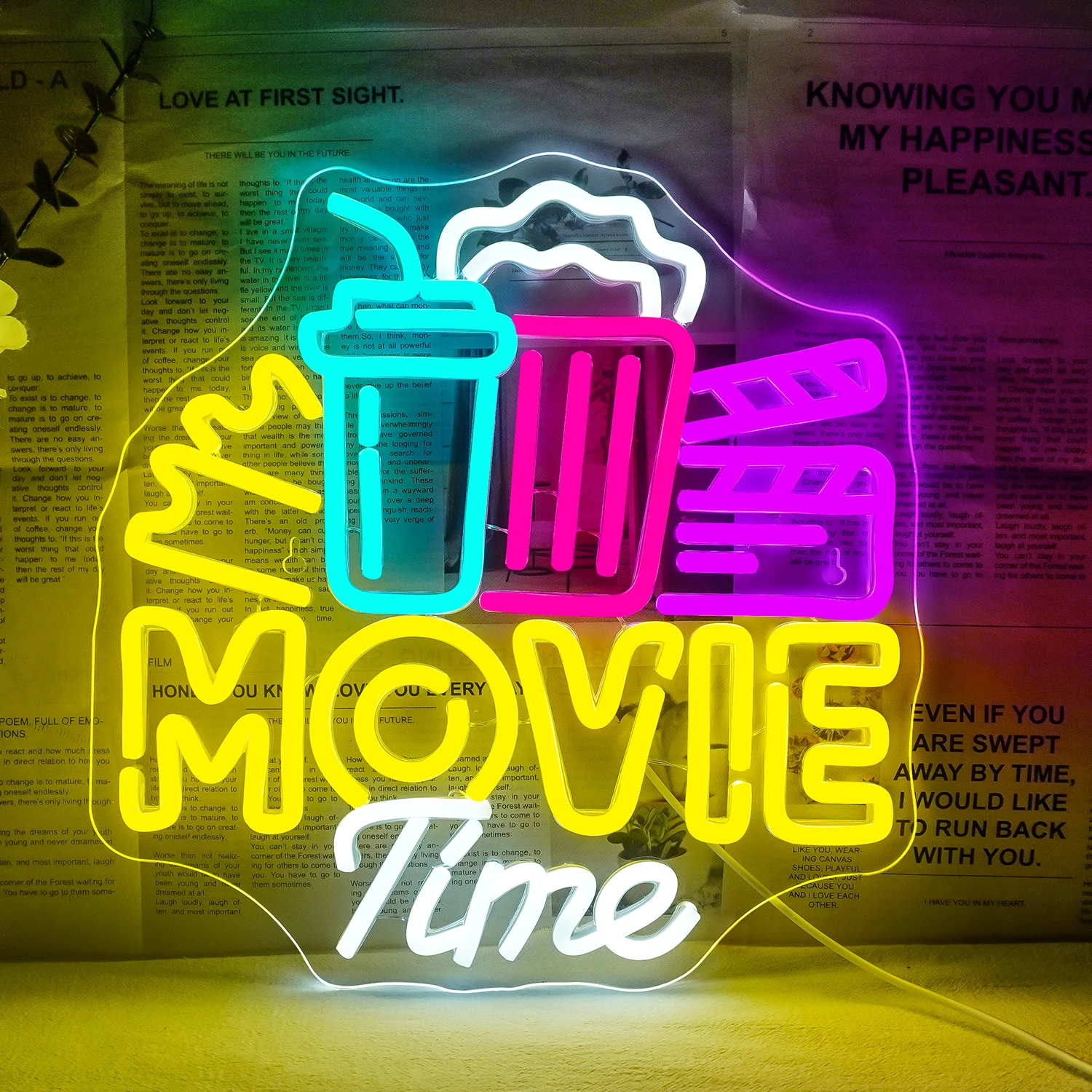 Movie Time Neon Led Sign Dimmable Wall Light Up Signs Cinema Popcorn Room Decoration For Bedroom Home Theatre Bar Club Party