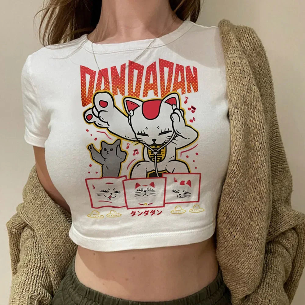 Fit Lindo Babydoll Gyaru Fairy Mujer Camisetas Dandadan Okarun Crop recortado Lindo Slim Harajuku ropa estética streetwear