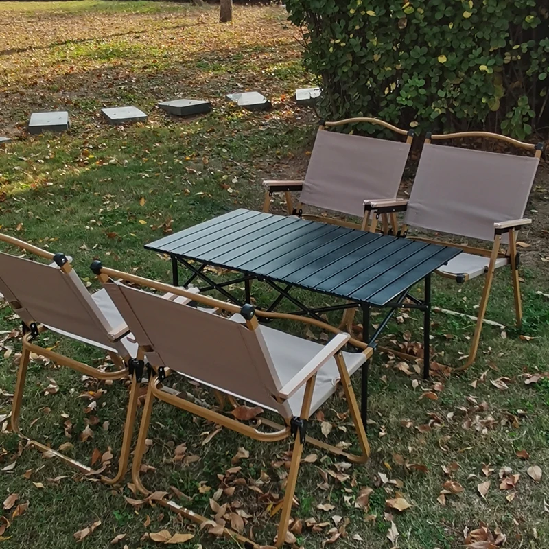 Modern Outdoor Folding Picnic Table Portable Square Metal Wood Style for Camping Beach