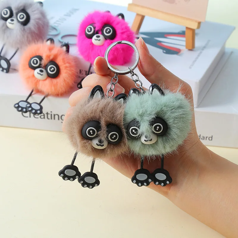 Cute Long Legs Raccoon Plush Keychain Pendants Creative Bag Charms Car Ornaments Accessory Soft Handbag Pendant Plush Toy Gift