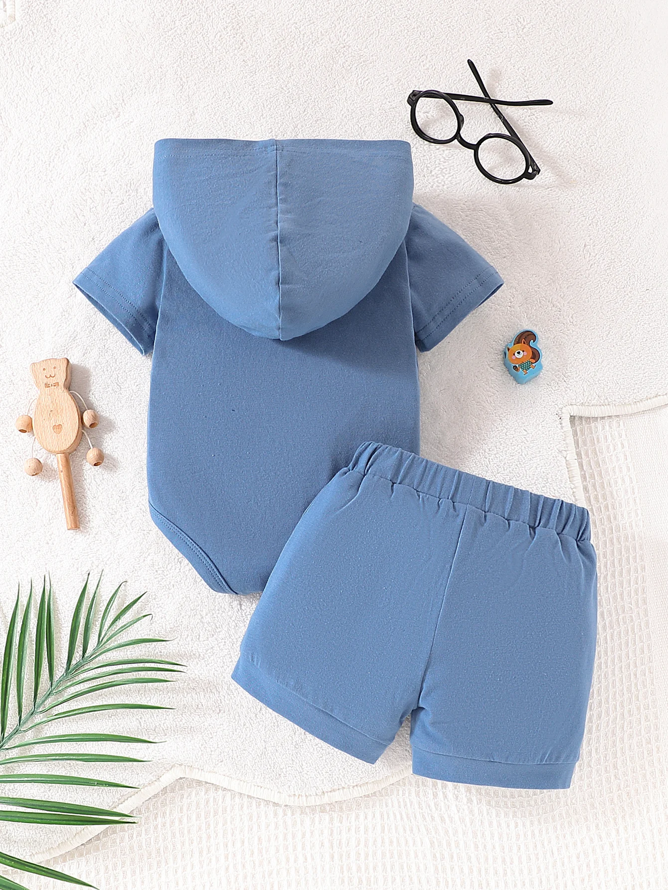 2pcs Summer Baby Boys Cartoon Pig Hooded Set, Cute Print Romper + Shorts, Cool Casual Style, Daily/Home/Photoshoot Wear, 0-12M
