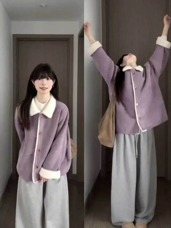 

Шикарная французская короткая куртка для женщин: теплая, с воротником, в стиле колор-блок, весенне-осенняя, модная повседневная верхняя одежда