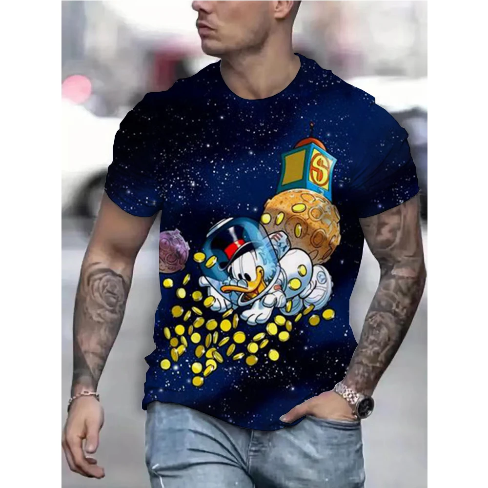 

Summer Disney Mickey Mouse Print Men's T-shirts Streetwear Polyester 0-Neck Loose Short Sleeve Tops Casual Loose Tee Shirts Men