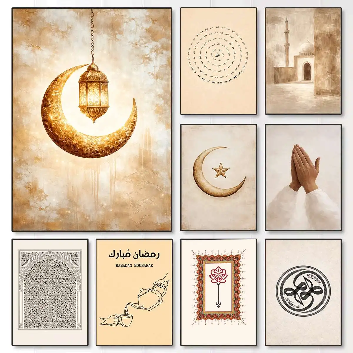 Wall Art Poster Canvas Painting Simple Arabic Calligraphy Islamic Muslim With Allah Picture Living Room Home Decor Eid Muslim