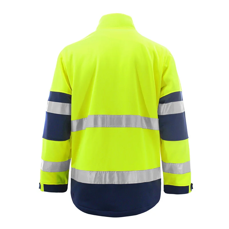 Safety Reflective Jacket Fleece Two Tone Workwear Work Clothes with Multi Pockets Windproof Jacket for Men