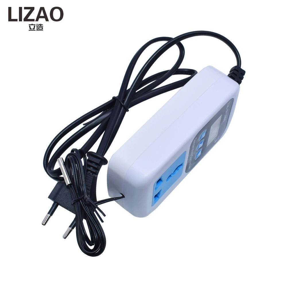 LIZAO XK-W2001 110-220V 1500W Digital Temperature Controller Socket with Probe, Delay Start for Incubator Heating/Cooling