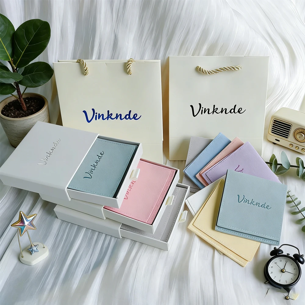 

Beige Jewelry Gift Box Paper Tote Bag Microfiber Suede Pouches Custom Logo Drawer Boxes for Earrings Ring Bracelet Organizer Bag