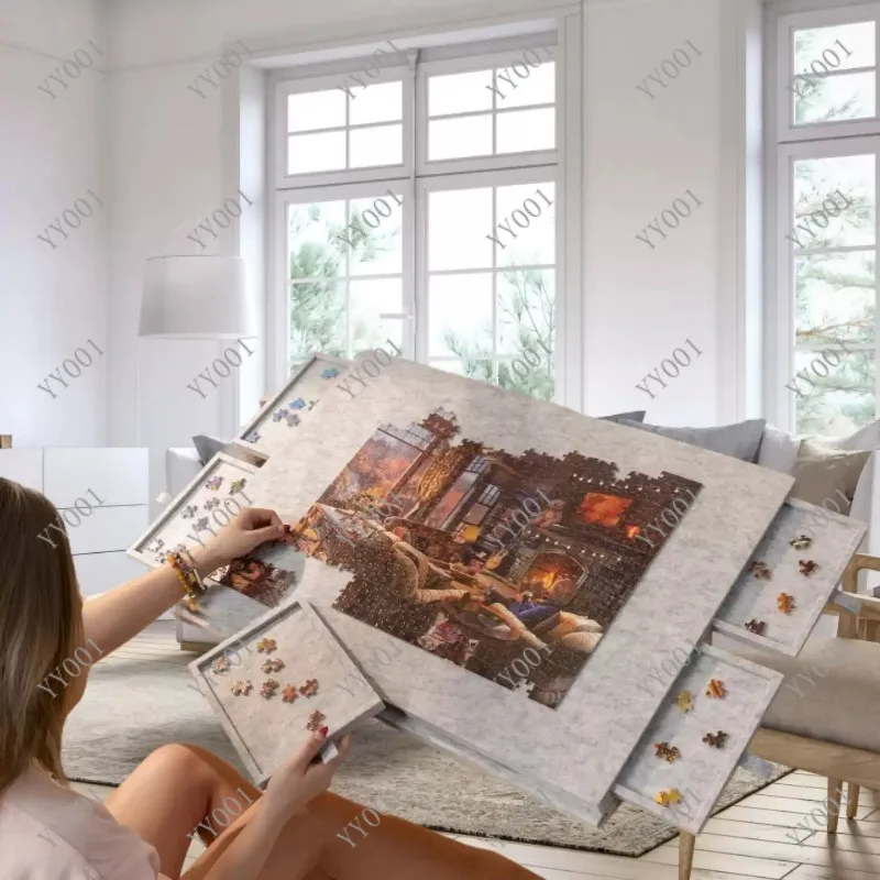 Portable Jigsaw Puzzle Table with Stand Cover 6 Drawers for Kids Puzzle Storage (Puzzle Not Included)