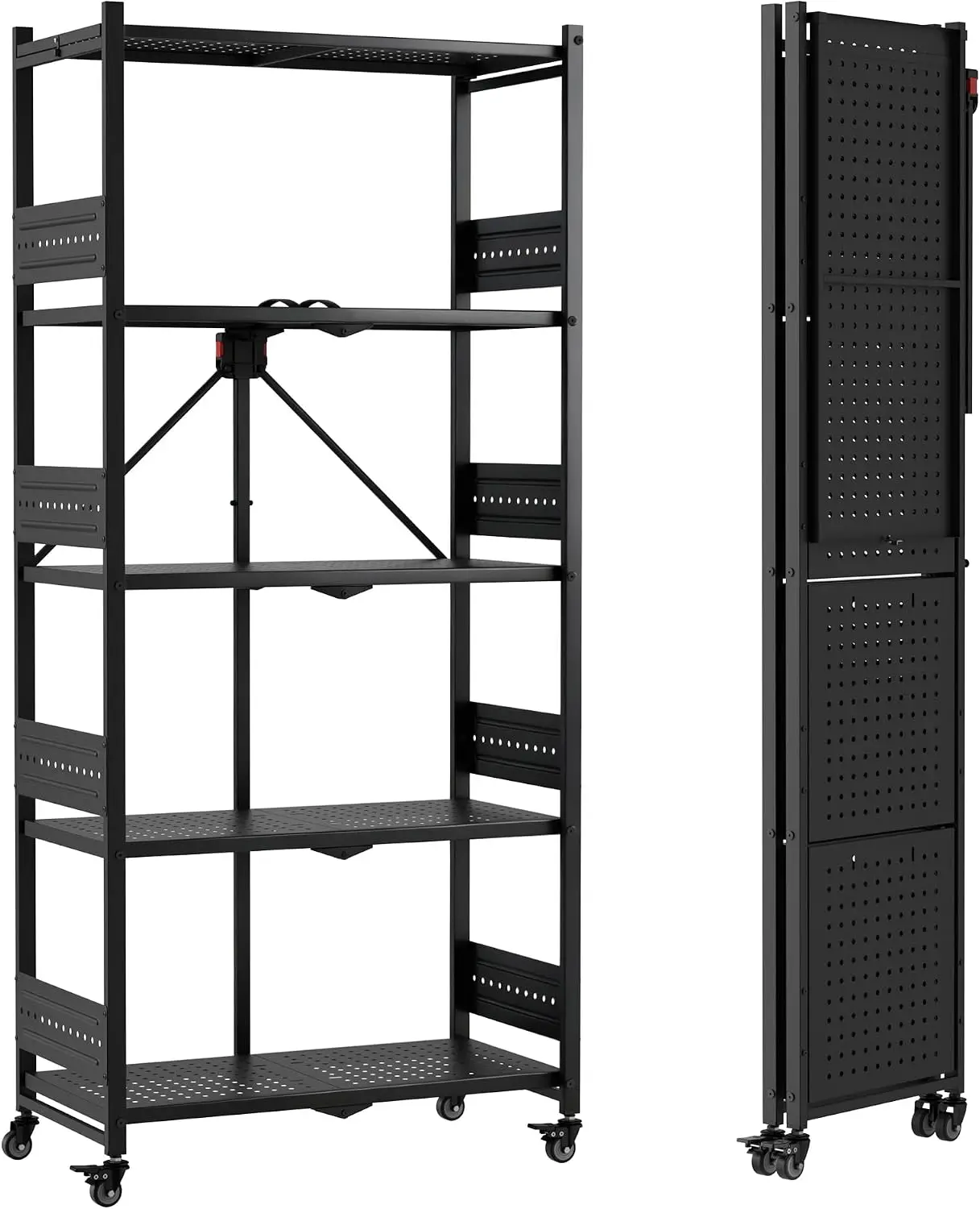 Collapsible Folding Storage Shelf Metal Rolling Rack With Leveling Feet For Kitchen Pantry Bathroom Closet Organization
