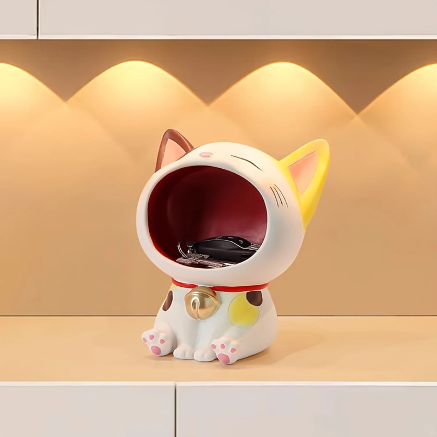 1pc Large Mouth Cat Resin Statue - Decorative Key Holder & Bookshelf Ornament for Living Room or Office - Perfect for Valentine'