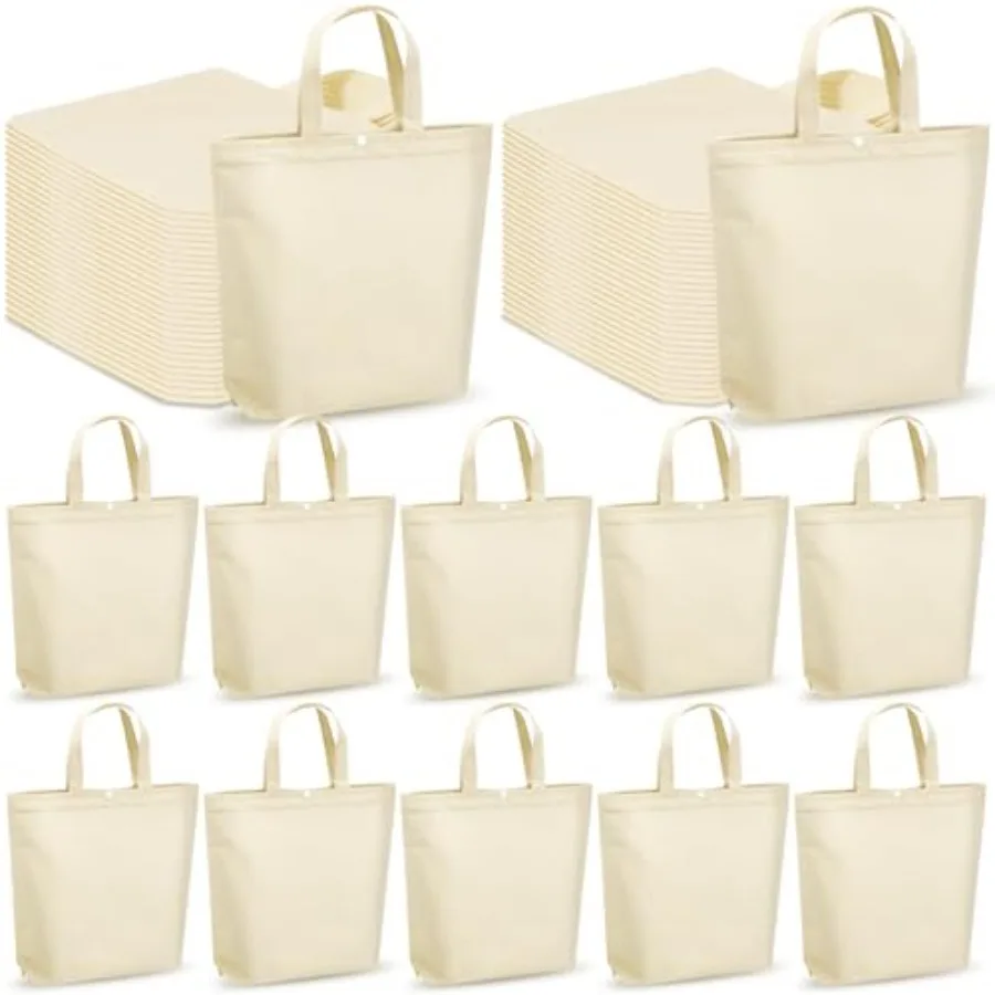 

100 Pcs Reusable Grocery Bags Bulk Shopping Tote with Handle Non Woven Portable Foldable Tote Bag Gift with Button