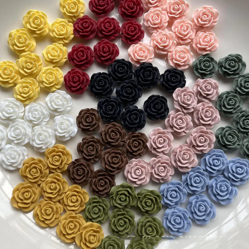 

2024 Newest Rubber Solid Colors Flatback Floral Resin Cabochons Ornament Accessory Material Flower Beading Craft 100pcs 18*20mm